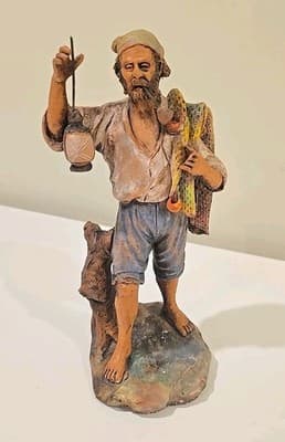 RARE 1950 Italian Neapolitan Handmade & Painted Terracotta Fisherman Signed