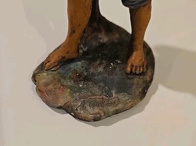 RARE 1950 Italian Neapolitan Handmade & Painted Terracotta Fisherman Signed - Thumbnail 11