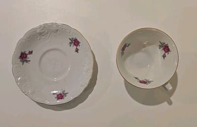 Vintage Wawel Poland Rose Bud Pattern Gold Gilt Tea Cup Saucer Plate 2 PC Set - Thumbnail 3