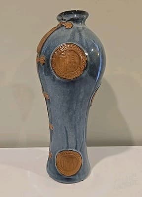 Vintage Japanese Medallion Komono Blue Vase Or Decorative - Asian Styled 14” - Thumbnail 2