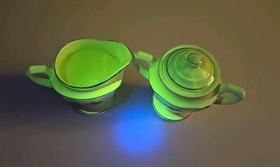 Art Deco Flowers Silver Trim Set of Creamer and Sugar Bowl 2249B UV REACTIVE - Thumbnail 11