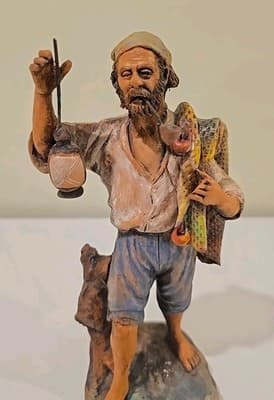 RARE 1950 Italian Neapolitan Handmade & Painted Terracotta Fisherman Signed - Thumbnail 9