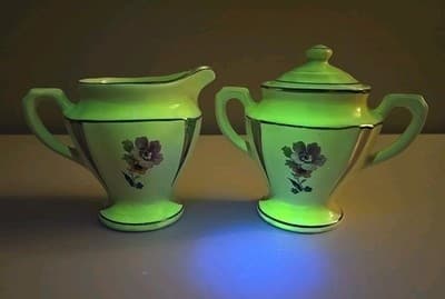 Art Deco Flowers Silver Trim Set of Creamer and Sugar Bowl 2249B UV REACTIVE - Thumbnail 10