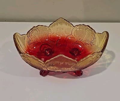 Vintage Jeanette Lombardi Orange Amberina 10" Glass Footed Fruit Bowl 1950's - Thumbnail 5