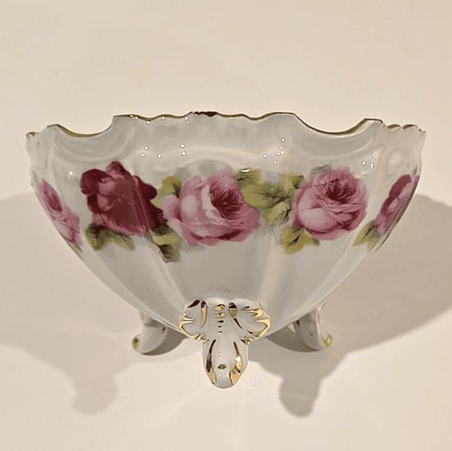 Antique Kuno Steinmann Three Footed Candy Dish Bowl Roses 1915-1938
