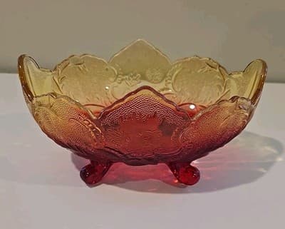 Vintage Jeanette Lombardi Orange Amberina 10" Glass Footed Fruit Bowl 1950's