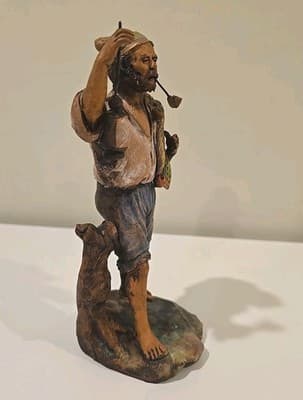 RARE 1950 Italian Neapolitan Handmade & Painted Terracotta Fisherman Signed - Thumbnail 7