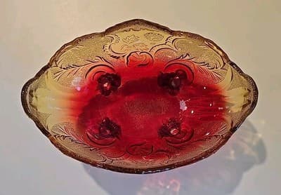 Vintage Jeanette Lombardi Orange Amberina 10" Glass Footed Fruit Bowl 1950's - Thumbnail 2