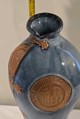 Vintage Japanese Medallion Komono Blue Vase Or Decorative - Asian Styled 14” - Thumbnail 7