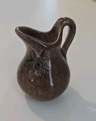 Vintage Art Pottery Pitcher with Applied Handle & Pine Cone Yellowstone 2 3/4" - Thumbnail 2