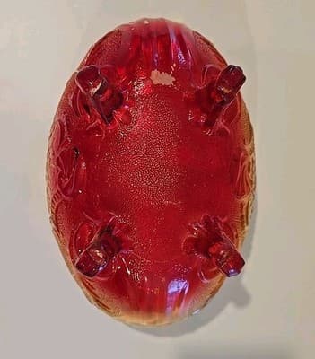 Vintage Jeanette Lombardi Orange Amberina 10" Glass Footed Fruit Bowl 1950's - Thumbnail 11