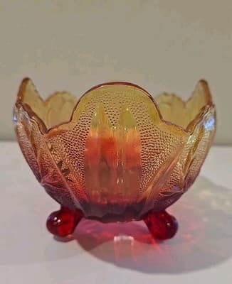 Vintage Jeanette Lombardi Orange Amberina 10" Glass Footed Fruit Bowl 1950's - Thumbnail 6