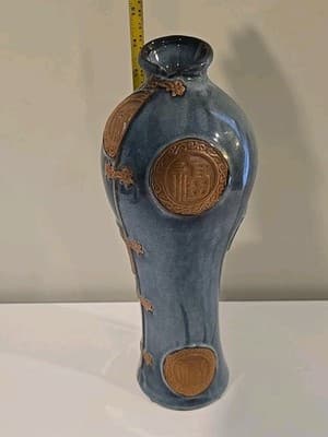 Vintage Japanese Medallion Komono Blue Vase Or Decorative - Asian Styled 14” - Thumbnail 6