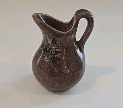 Vintage Art Pottery Pitcher with Applied Handle & Pine Cone Yellowstone 2 3/4"
