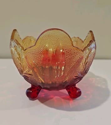 Vintage Jeanette Lombardi Orange Amberina 10" Glass Footed Fruit Bowl 1950's - Thumbnail 7