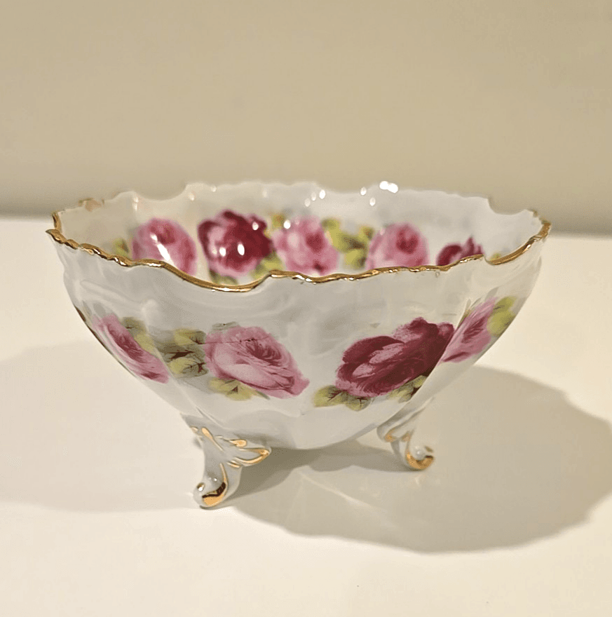 Antique Kuno Steinmann Three Footed Candy Dish Bowl Roses 1915-1938 - Thumbnail 4