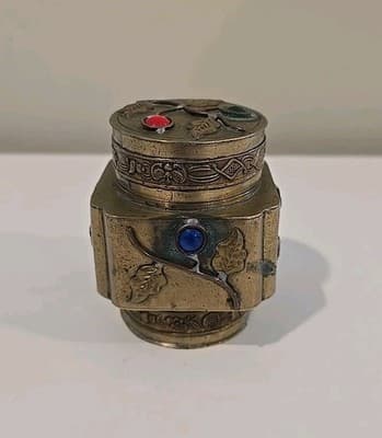 Chinese Brass Box Semi Precious Stones, Early 20th C. - Thumbnail 3