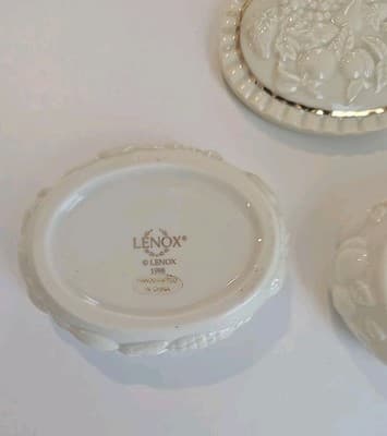 1998 Lenox Fine China FRUITS of LIFE Gold Decor Oval Shape Lidded Trinket Boxes - Thumbnail 7