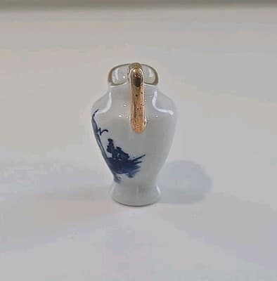 Miniature Dollhouse Pitcher White Porcelain with Blue Windmill Golf Trim - Thumbnail 2