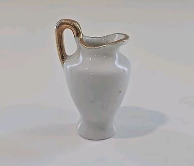 Miniature Dollhouse Pitcher White Porcelain with Blue Windmill Golf Trim - Thumbnail 3