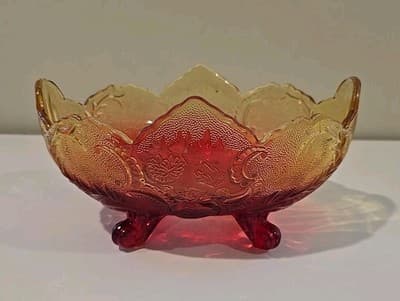 Vintage Jeanette Lombardi Orange Amberina 10" Glass Footed Fruit Bowl 1950's - Thumbnail 4