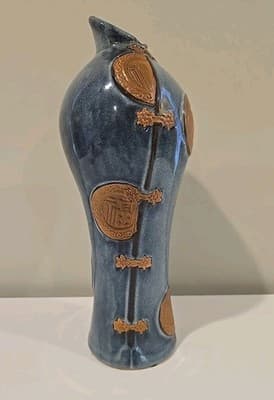Vintage Japanese Medallion Komono Blue Vase Or Decorative - Asian Styled 14” - Thumbnail 3