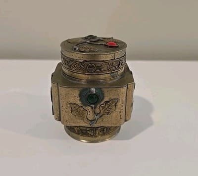 Chinese Brass Box Semi Precious Stones, Early 20th C. - Thumbnail 2
