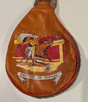 Vintage Leather Bota Bag Pamplona Spain Las Tres Z.Z.Z. Espana # 2 - Thumbnail 2