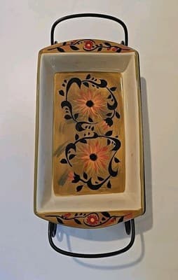 Certified International Ceramic Baking Dish with Metal Stand Sunflowers 17" - Thumbnail 2