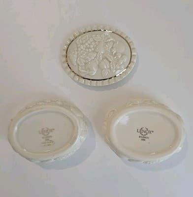 1998 Lenox Fine China FRUITS of LIFE Gold Decor Oval Shape Lidded Trinket Boxes - Thumbnail 6