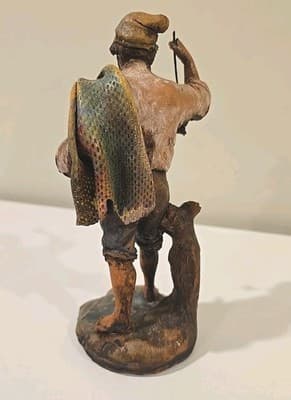 RARE 1950 Italian Neapolitan Handmade & Painted Terracotta Fisherman Signed - Thumbnail 5