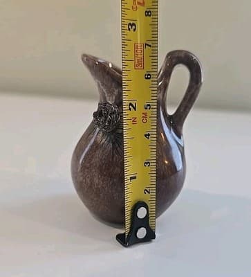 Vintage Art Pottery Pitcher with Applied Handle & Pine Cone Yellowstone 2 3/4" - Thumbnail 3
