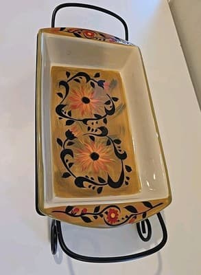 Certified International Ceramic Baking Dish with Metal Stand Sunflowers 17" - Thumbnail 9