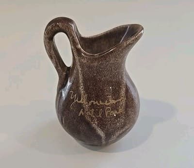Vintage Art Pottery Pitcher with Applied Handle & Pine Cone Yellowstone 2 3/4" - Thumbnail 6