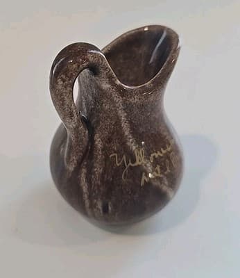 Vintage Art Pottery Pitcher with Applied Handle & Pine Cone Yellowstone 2 3/4" - Thumbnail 5