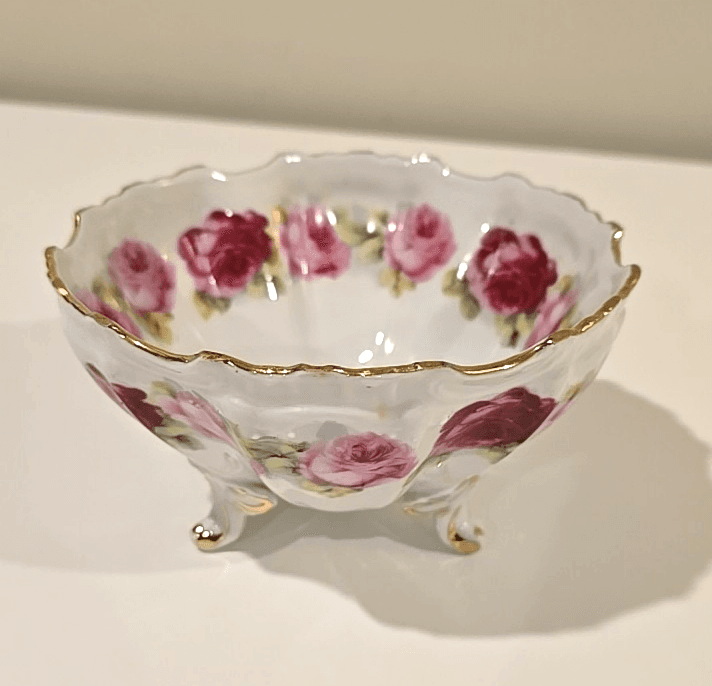 Antique Kuno Steinmann Three Footed Candy Dish Bowl Roses 1915-1938 - Thumbnail 3