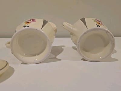 Art Deco Flowers Silver Trim Set of Creamer and Sugar Bowl 2249B UV REACTIVE - Thumbnail 6