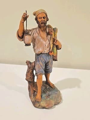 RARE 1950 Italian Neapolitan Handmade & Painted Terracotta Fisherman Signed - Thumbnail 2