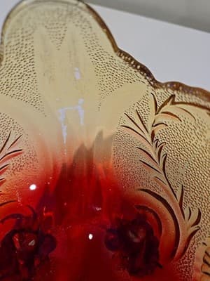 Vintage Jeanette Lombardi Orange Amberina 10" Glass Footed Fruit Bowl 1950's - Thumbnail 9