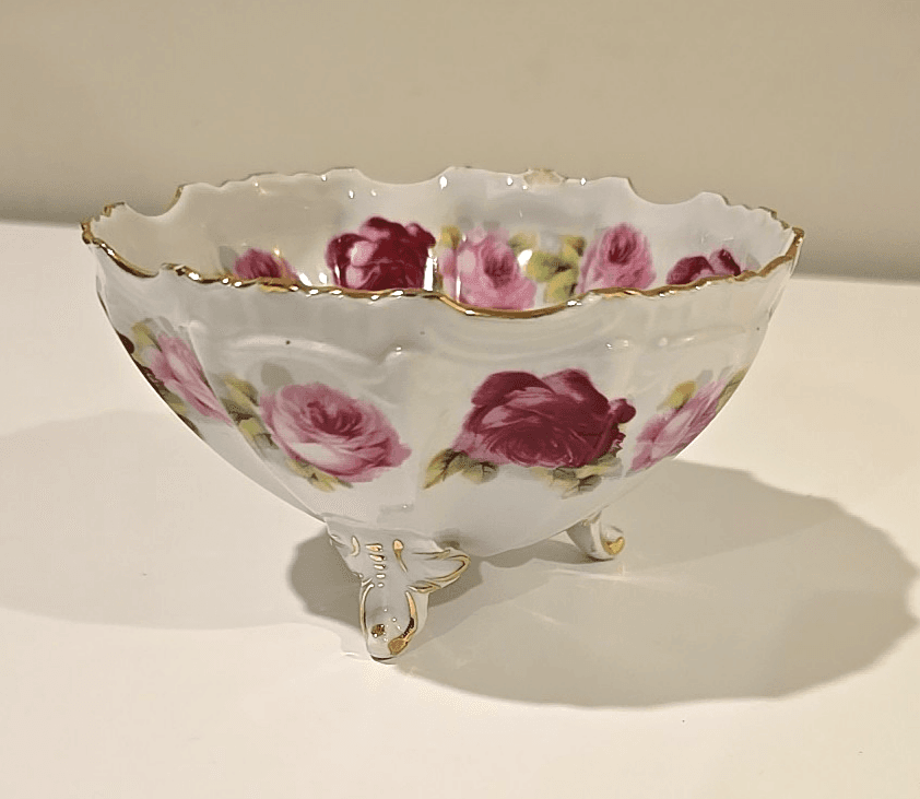 Antique Kuno Steinmann Three Footed Candy Dish Bowl Roses 1915-1938 - Thumbnail 5