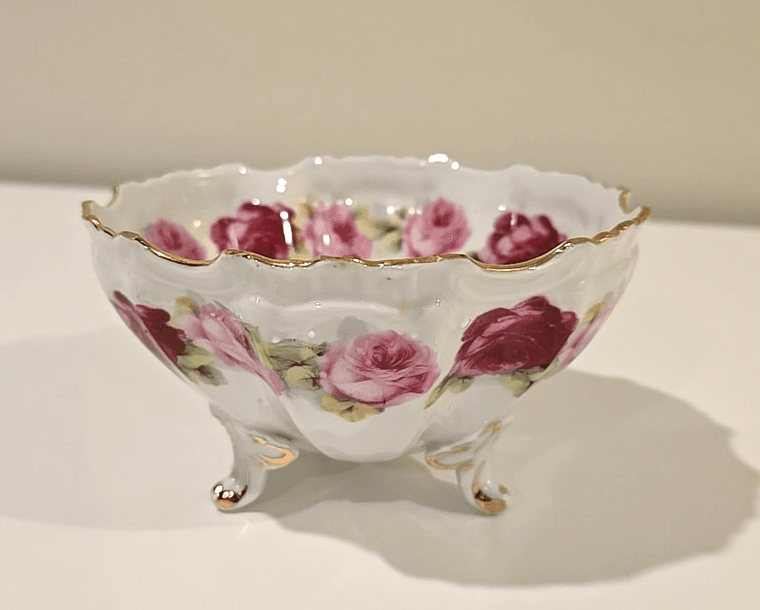 Antique Kuno Steinmann Three Footed Candy Dish Bowl Roses 1915-1938 - Thumbnail 2