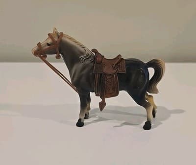 1970s Vintage Toy Black Horse with saddle and white Maine￼Made In Hong Kong