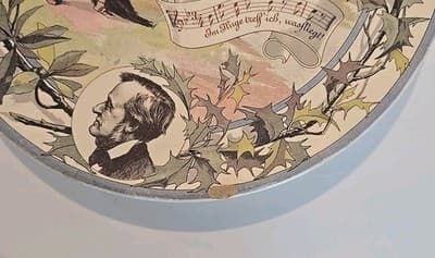 Antique French Faience Sarreguemines Plate w/ Music Notes - Richard Wagner 2H - Thumbnail 4