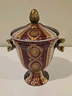 Oriental Accent Since 1880 Urn Vase w/ Lid Gold Blue Red 9.75" - Thumbnail 2