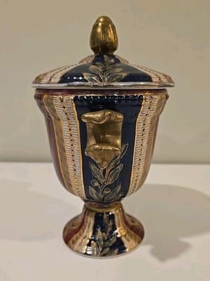 Oriental Accent Since 1880 Urn Vase w/ Lid Gold Blue Red 9.75" - Thumbnail 3