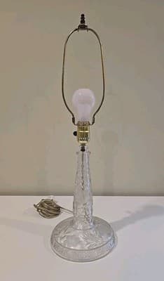 Table Lamp Etched Crystal Column Floral Pattern 24" Tall