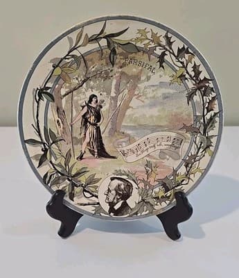 Antique French Faience Sarreguemines Plate w/ Music Notes - Richard Wagner 2H