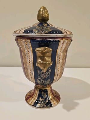 Oriental Accent Since 1880 Urn Vase w/ Lid Gold Blue Red 9.75" - Thumbnail 5