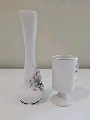 Lefton China Bud Vase Pitcher Hand and Pedestal Holder Painted Flowers Numbered - Thumbnail 5