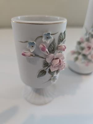 Lefton China Bud Vase Pitcher Hand and Pedestal Holder Painted Flowers Numbered - Thumbnail 10